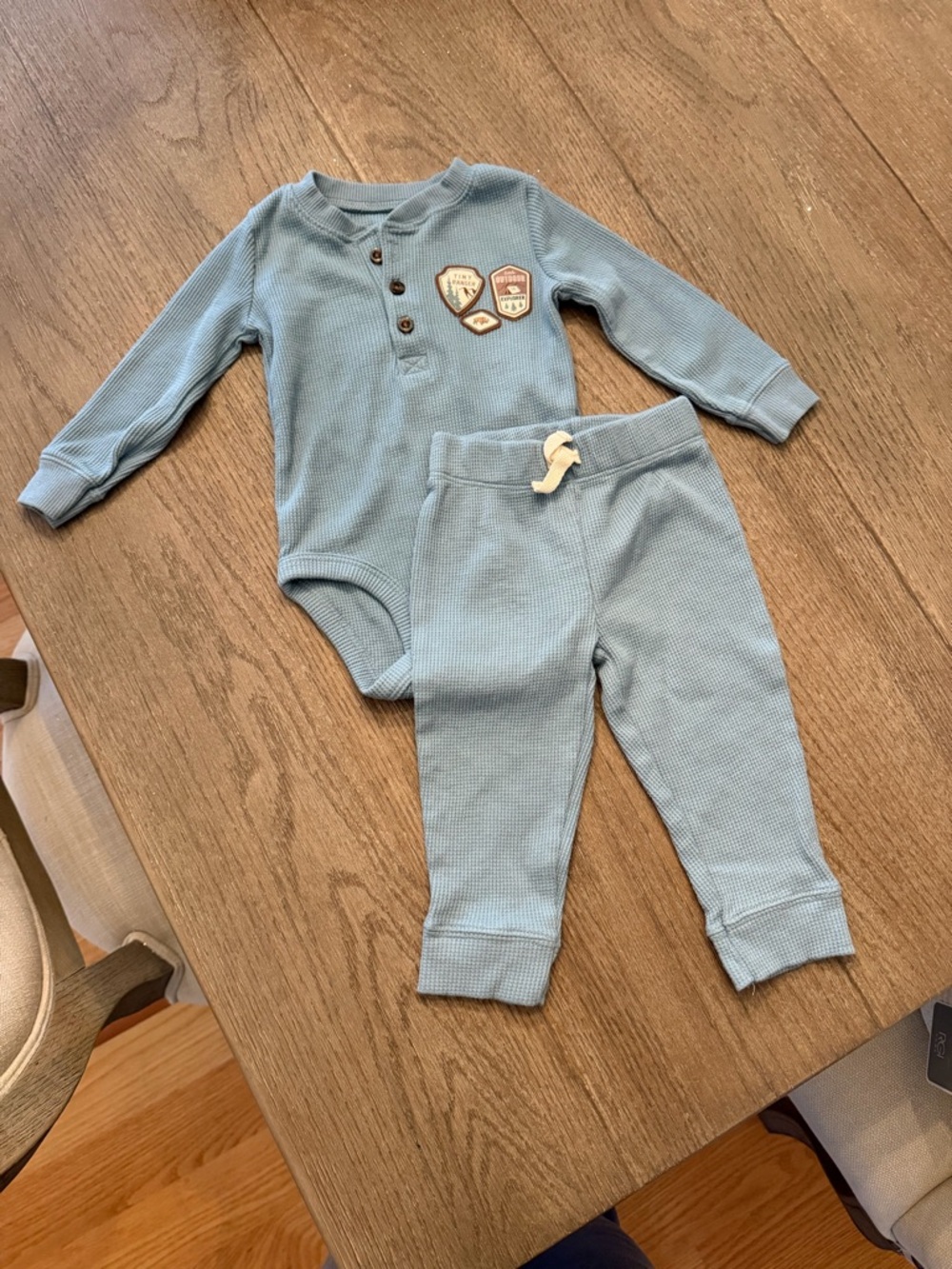 NWOT! Carter’s Baby Blue Light Waffle Knit Long Sleeved Onesie/Pant Set!
